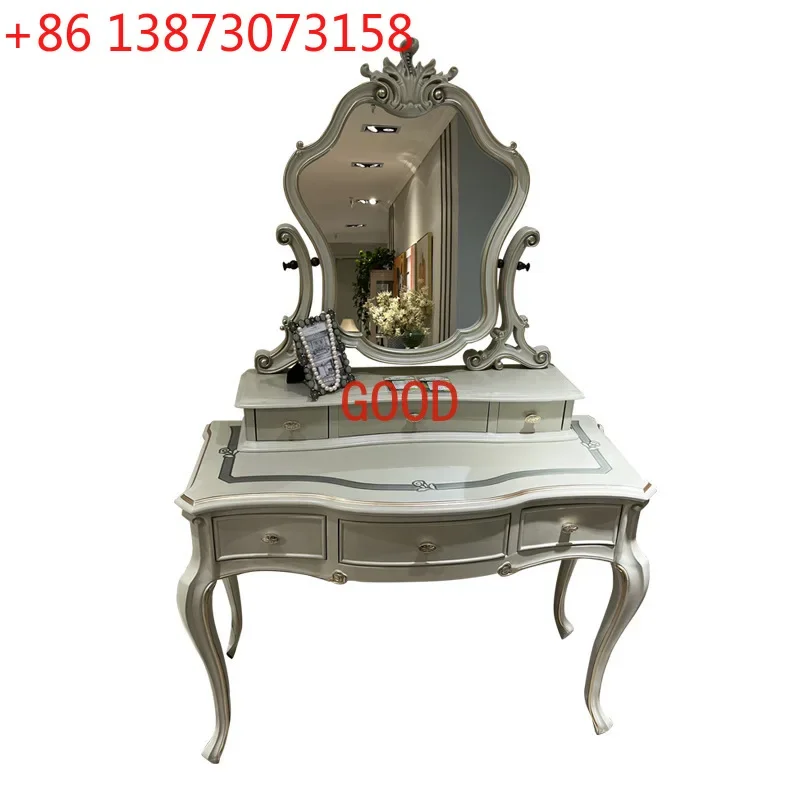 Light Luxury High-Grade Solid Wood Small Makeup Mirror Dressing Table Desk Integrated