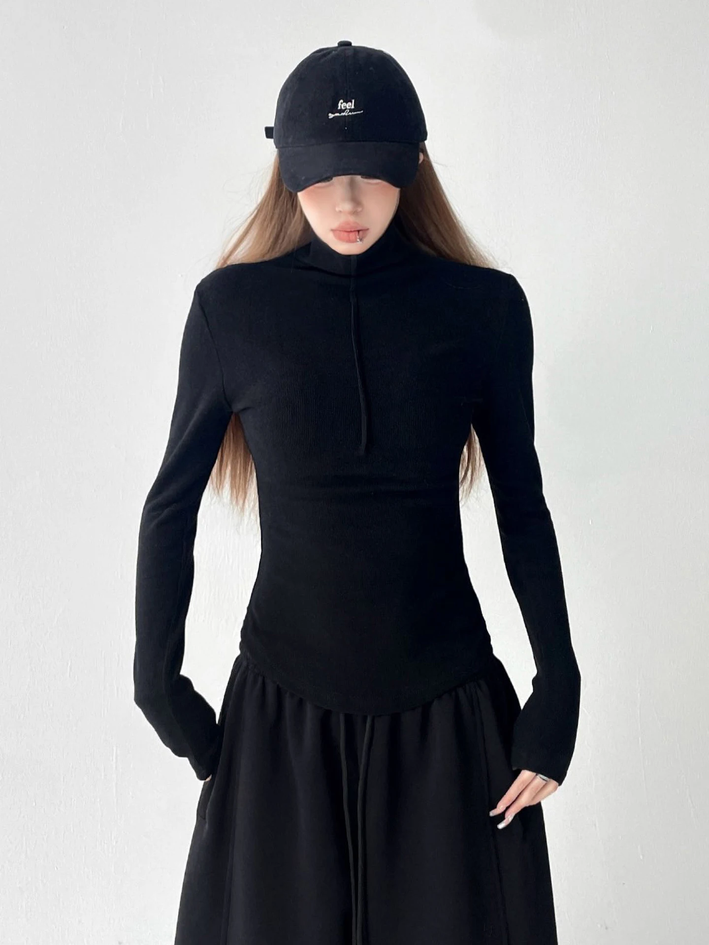 Cseta Fena Estilosa de Gola Alta, Ajuste Slim, Manga Longa, Confortável e Flexível para Todas as Estações