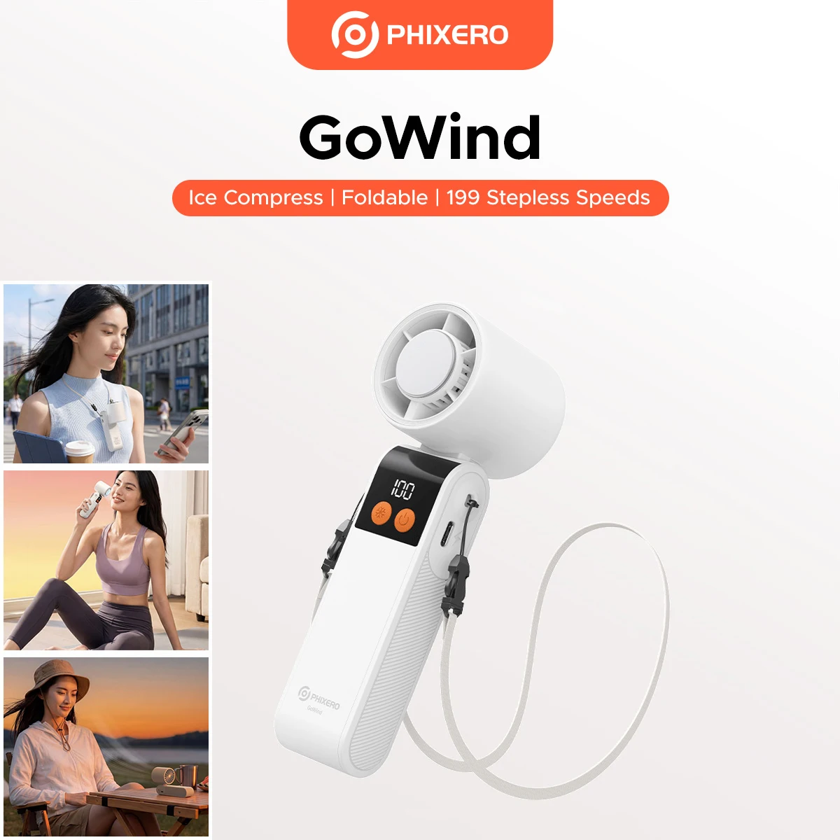 PHIXERO Portable Handheld Small Fan Infinitely Adjustable Wind Foldable Small Fan TEC Semiconductor Material Compact Flexible