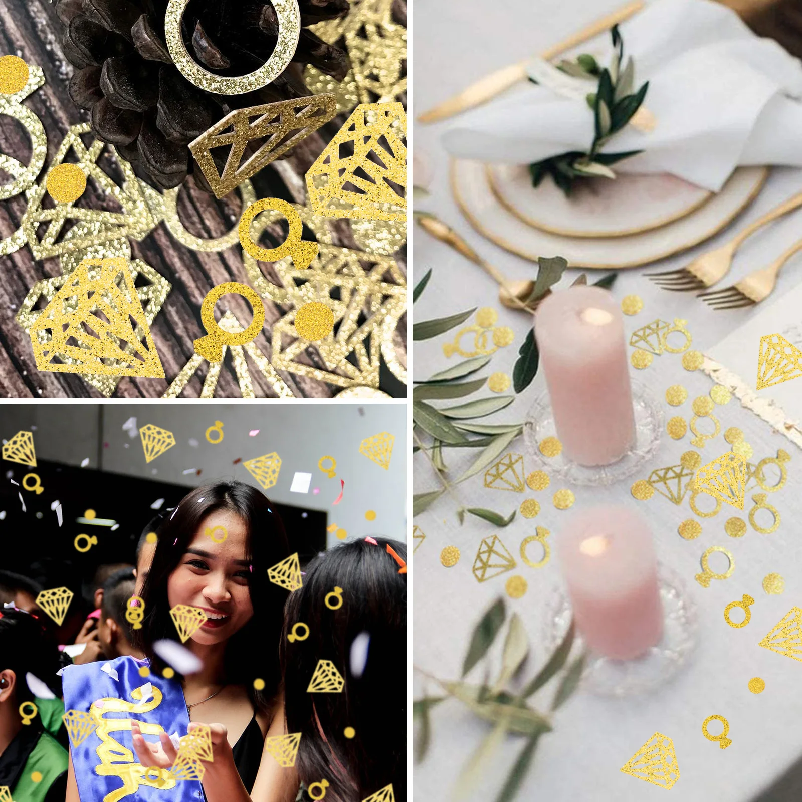 

300 Pcs Paper Confetti Hollow Diamond Ring Wedding Party Supplies Golden Bachelorette Bridal Shower Birthday New Year Decor