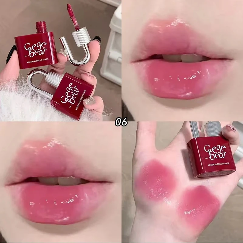 락 디자인 글로스 립 틴트 수분 미러 젤리 립 글레이즈 워터라이트 립 글로스 롱래스팅 방수 글로시 베리 레드 틴트