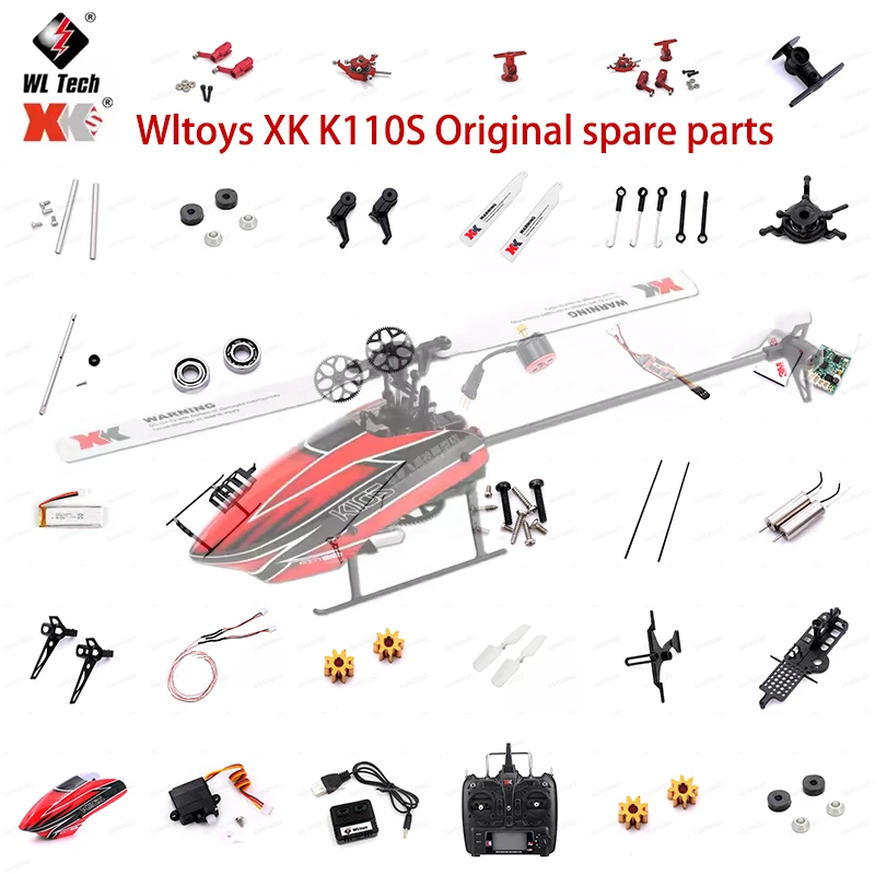 Peças e Acessórios para Helicóptero RC Wltoys XK K110S K110 V977: Motor Brushless, Hélice, Engrenagem, ESC, Receptor, Engrenagem Principal, Eixo, Servo