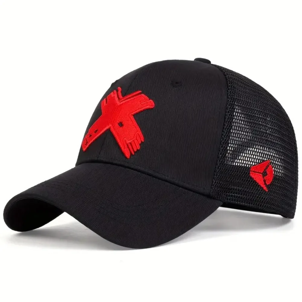 Letnia męska siatkowa czapka z daszkiem Outdoor Sport X Letter Snapback Hat dla kobiet Unisex Oddychające czapki Hip Hop Trucker Hats