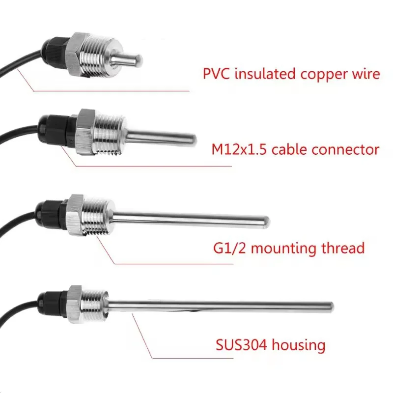 PT1000， Pt100 Temperature Sensor SUS304 Housing Platinum Resistance BSP G1/2