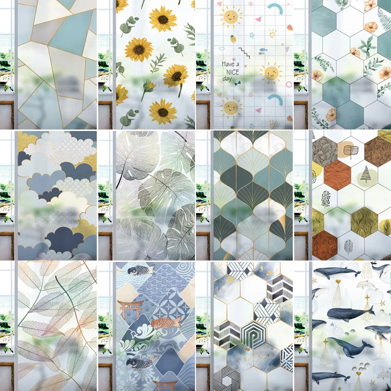 

Color plant electrostatic frosted glass film sticker anti-privacy bathroom kid room opaque balcony anti-ultraviolet window film