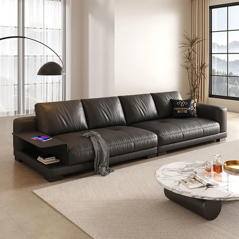 Straight Row Leather Living Room Sofas Italian Style Minimalista Funda Luxury Sofas Pouf Floor Canape Salon Prefabricated House