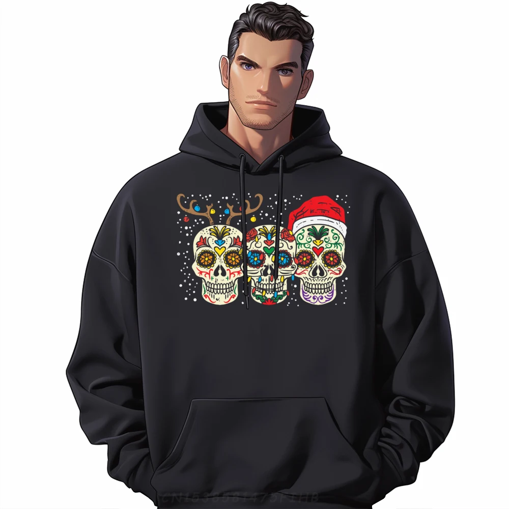 Sugar Skulls Reindeer Santa Christmas Sweatshirts Graphic Tee Youth Fashionable And Trendy Luxury Designer Hoodie Printing