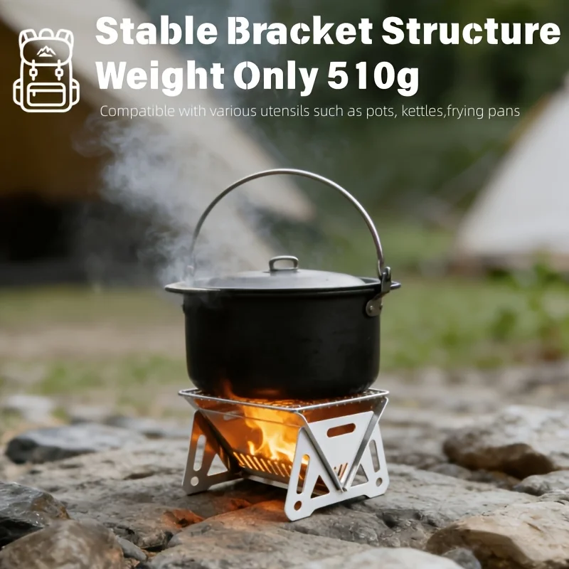 Portable Heavy-Duty Foldable Firewood Campfire Stove with Chimney & Fire Pit - Stainless Suitable for Charcoal/Firewood, Wood Burning Outdoor Cooking Stove Compatible for Hiking, Camping, Survival, Backyard Use, Compatible with Charcoal Burners