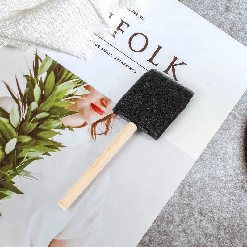 6Pcs 2 Inch Foam Sponge Wood Handle Paint Brush Set (Value Pack Of 40) - Lightweight, Durable And Great