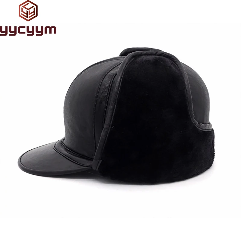 

Hot Sale Male Casual Winter Warm Sheepskin Leather Cap New Arrival Adult Caps Men 100%Natural Real Sheepskin Leather Bomber Hats