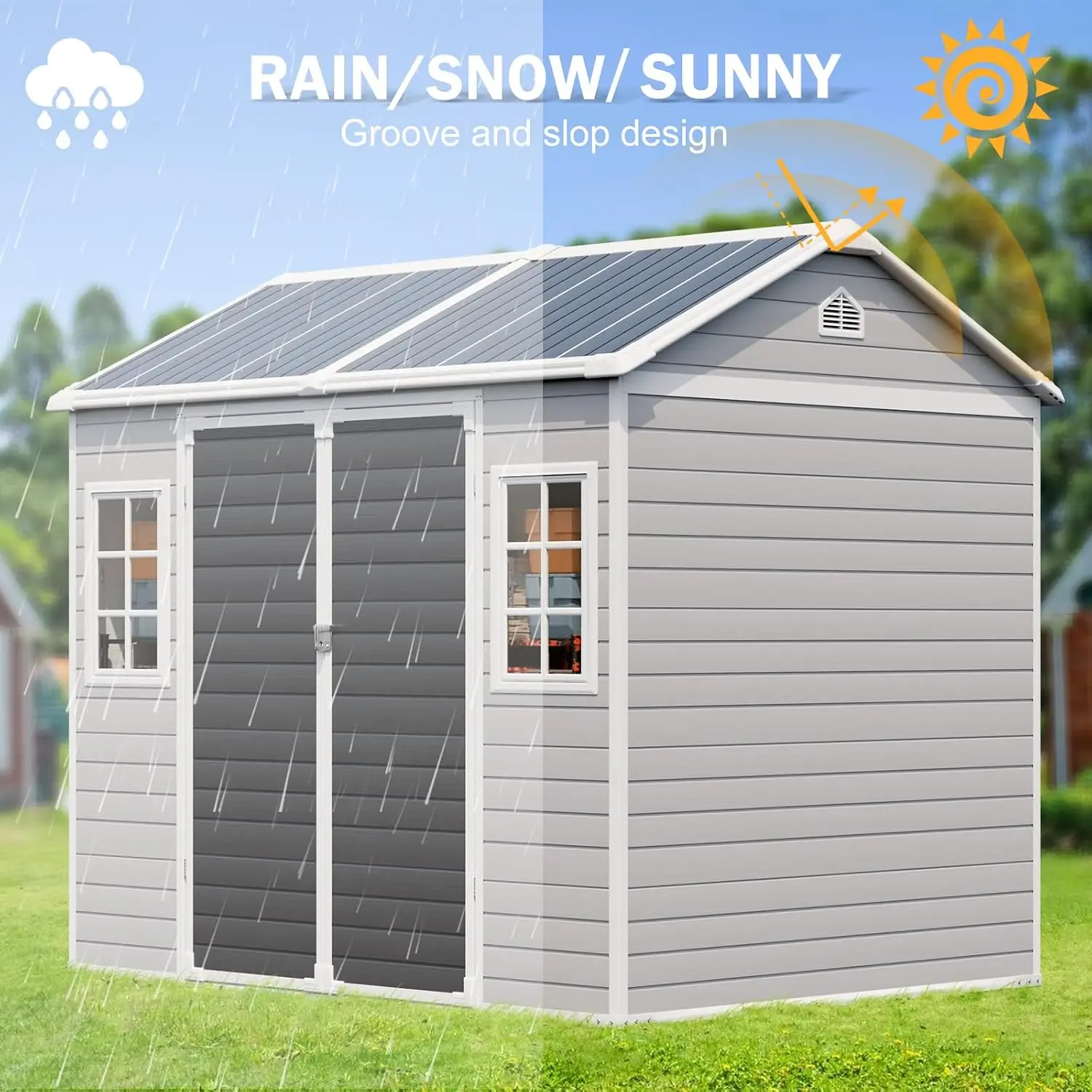 Resin Storage Shed w/Floor & Openable Windows, Outdoor Garden Tool House 8x6 FT, Customized - view 5