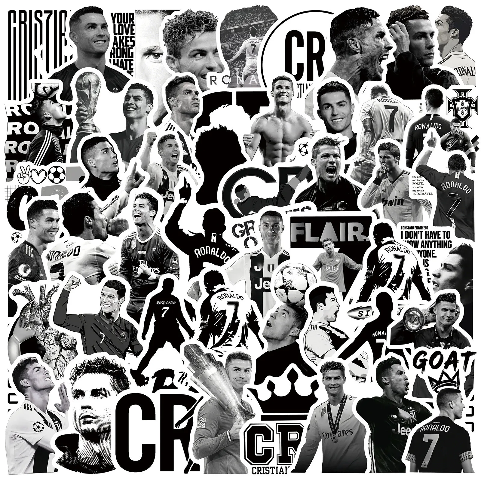 

50PCS Football Star Cristiano Ronaldo Graffiti Stickers Skateboard Computer Guitar Phone Case Decoration Waterproof Stickers