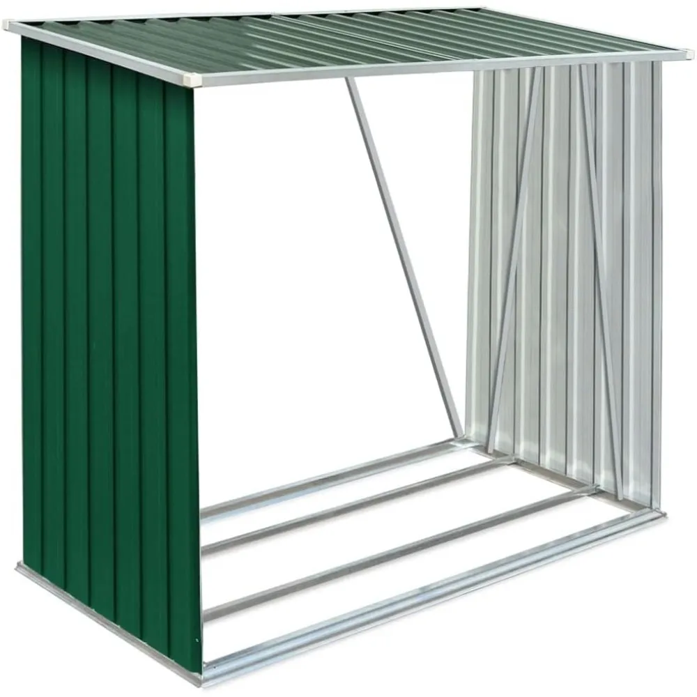 

Garden Firewood Storage Shed- Galvanized Steel Green Log Shed- Compact 64.2"x32.7"x60.6"- Durable and Easy to Assemble