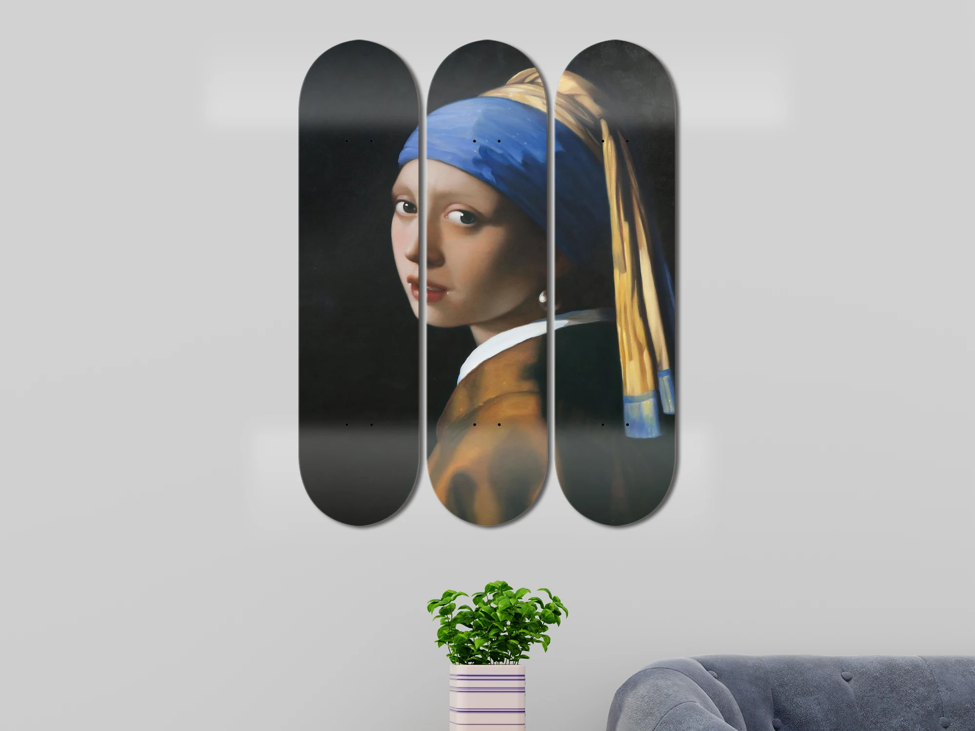 Set of 3pcs The Girl Wearing Earring Skateboard Wall Art 7-layer Maple Decoration Skateboard Furnish and Decorate for Home Decor