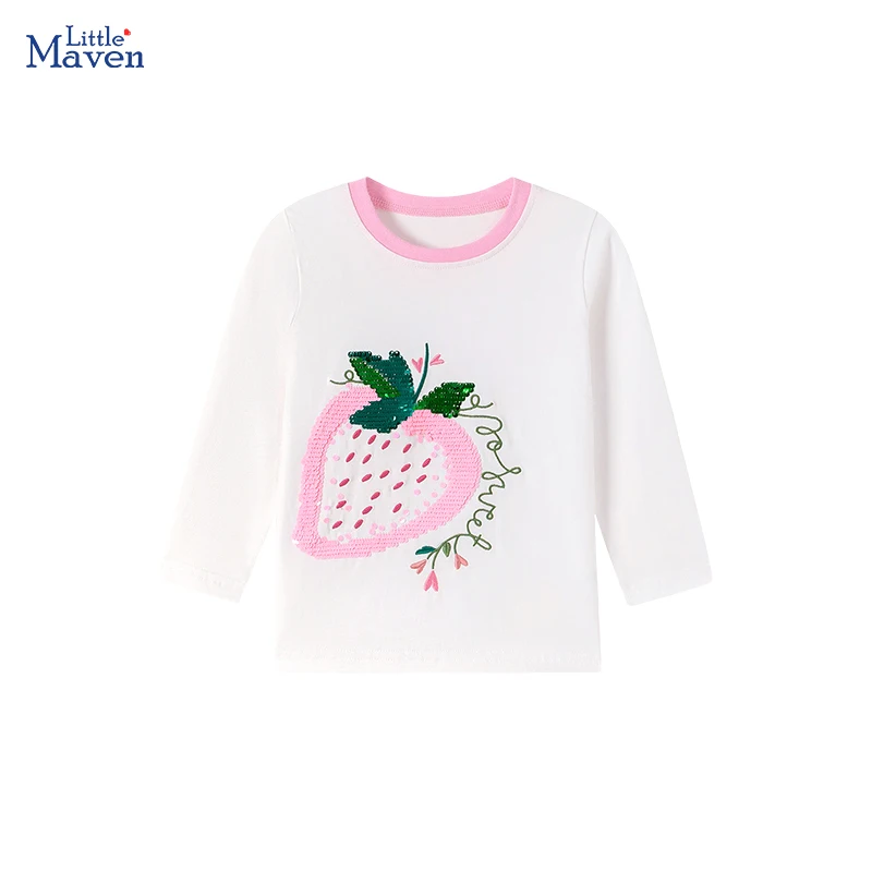 Little maven Baby Girls Long Sleeve T Shirts Cartoon Strawberry Children's Clothing 2026 Autumn Spring Kids Casual Cotton Shirts
