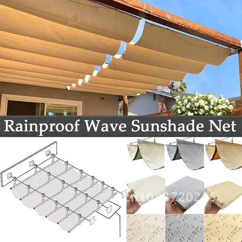 Width 2.5m~3m 300D Rainproof Wave Telescopic Sail Outdoor Awning Anti-UV Patio Pergolas Sun Canopy Retractable Wave Sunsade Net