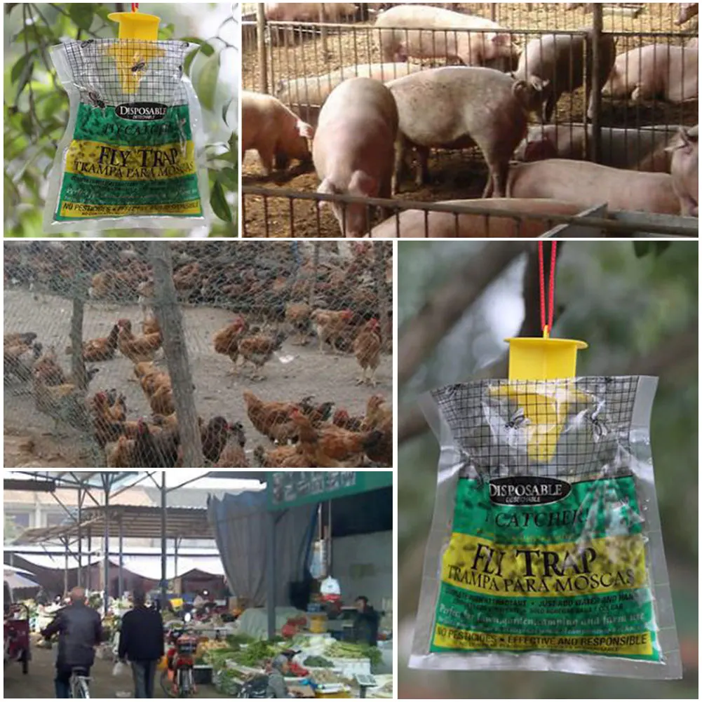 Hanging Fly Trap Bag with Fly Bait Disposable Flies Trap Non-Toxic Mosquito Trap Catcher Fly Wasp Insect Bug Killer for Outdoor