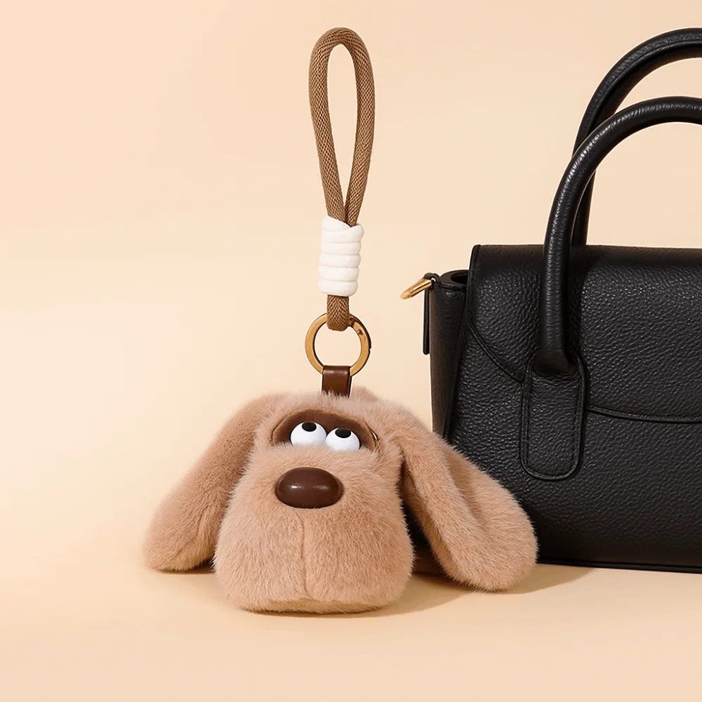 PP Cotton Big Eyed Dog Plush Pendant Fluffy Collection Big Eared Dog Keychain Cartoon Hanging Puppy Plush Doll Keychain