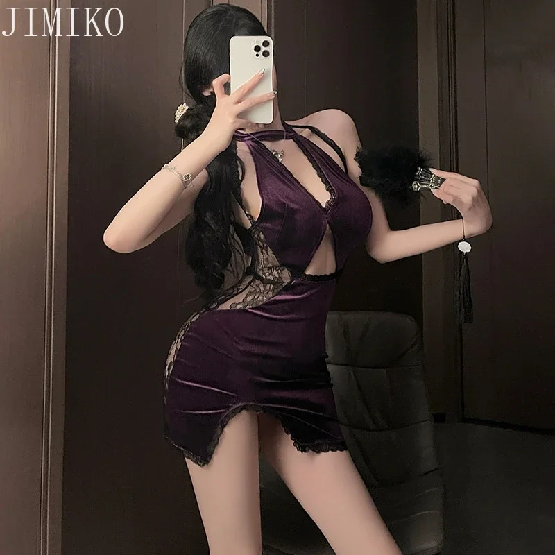 

Women Gothic Mini Dress Cut Out Backless Sexy Bodysuit Cheongsam Rave Festival Concert Korea Hot Outfit Girls Lolita Dresses