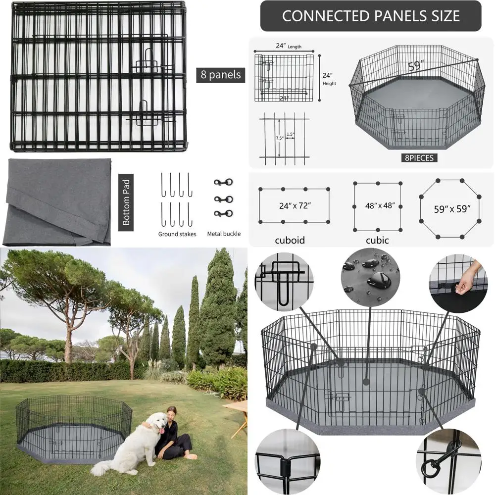 

Collapsible Metal Pet Playpen, 8-Panel, 24 Wide x 24 High, with Ground Mat for Dogs
