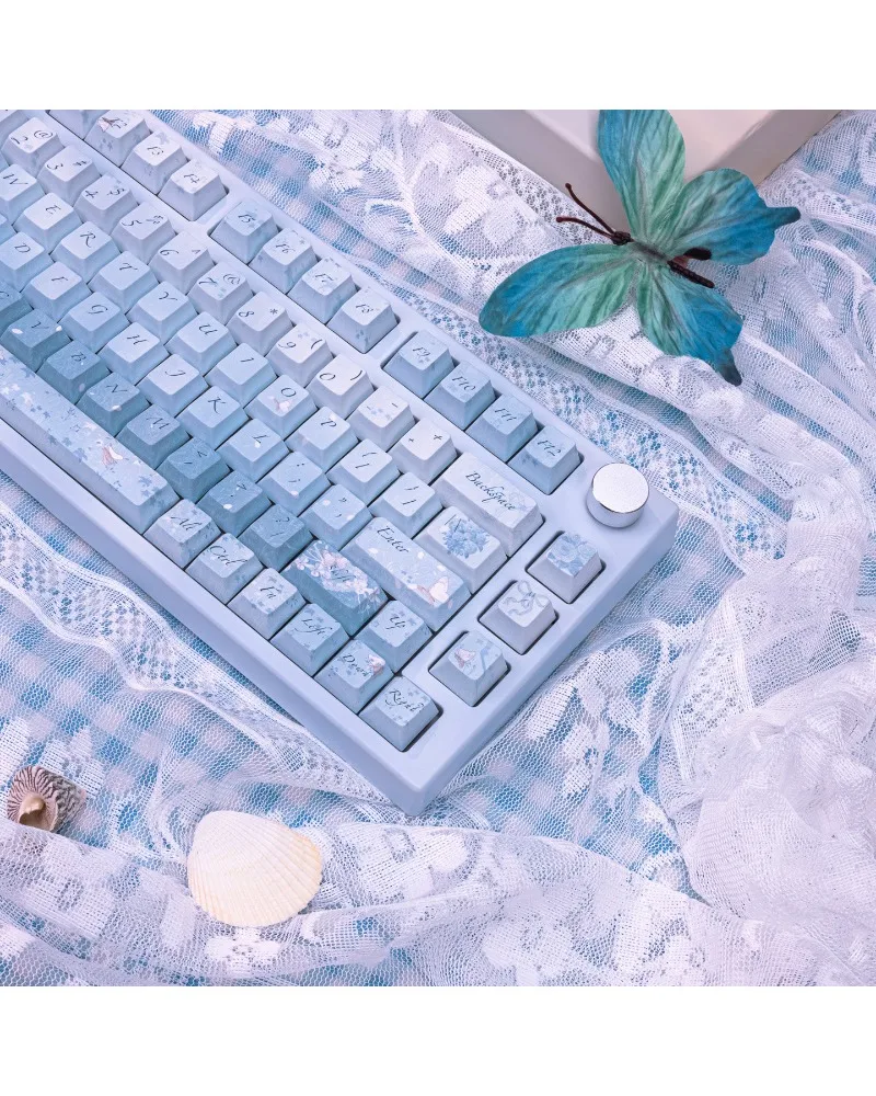 Keycap PBT thermal sublimation process butterfly cyan mechanical keyboard literary original factory height blue
