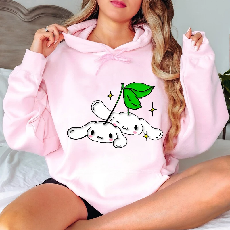 Cinnamo Roll Cherry Printed Women's Hoodie Autumn and Winter Sports Sweater Casual Top Loose Clothing