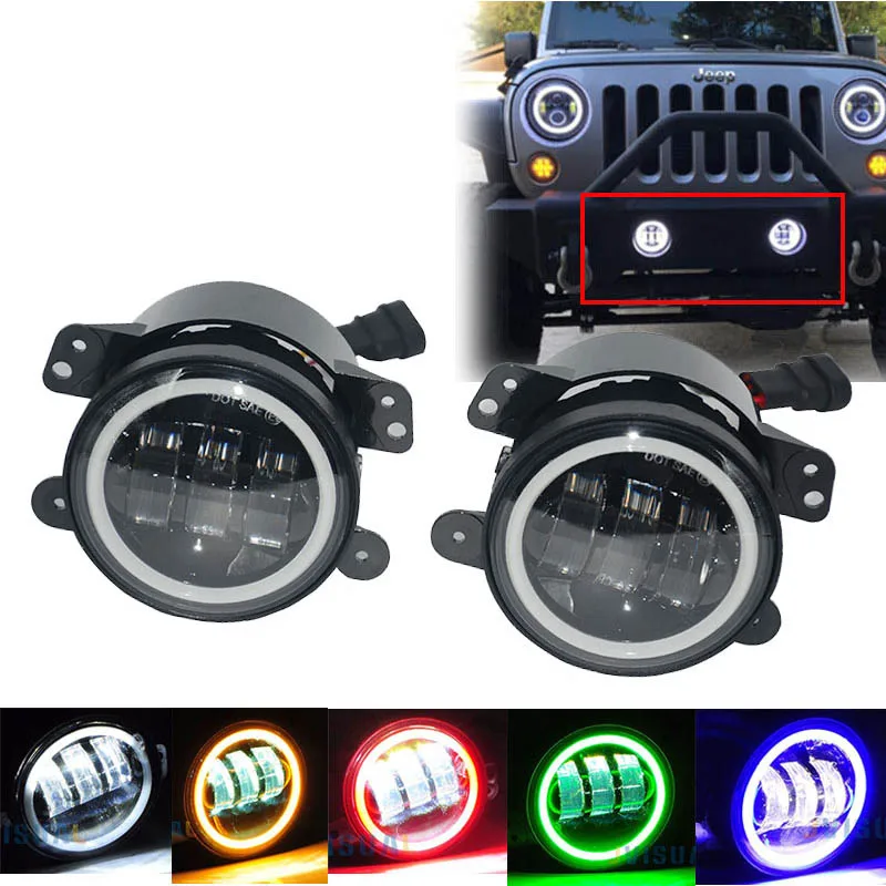 30W Round 4 Inch Led Fog Light Projector lens White Halo Ring DRL Off Road Fog Lamps for Jeep Wrangler JK LJ TJ Dodge Chrysler