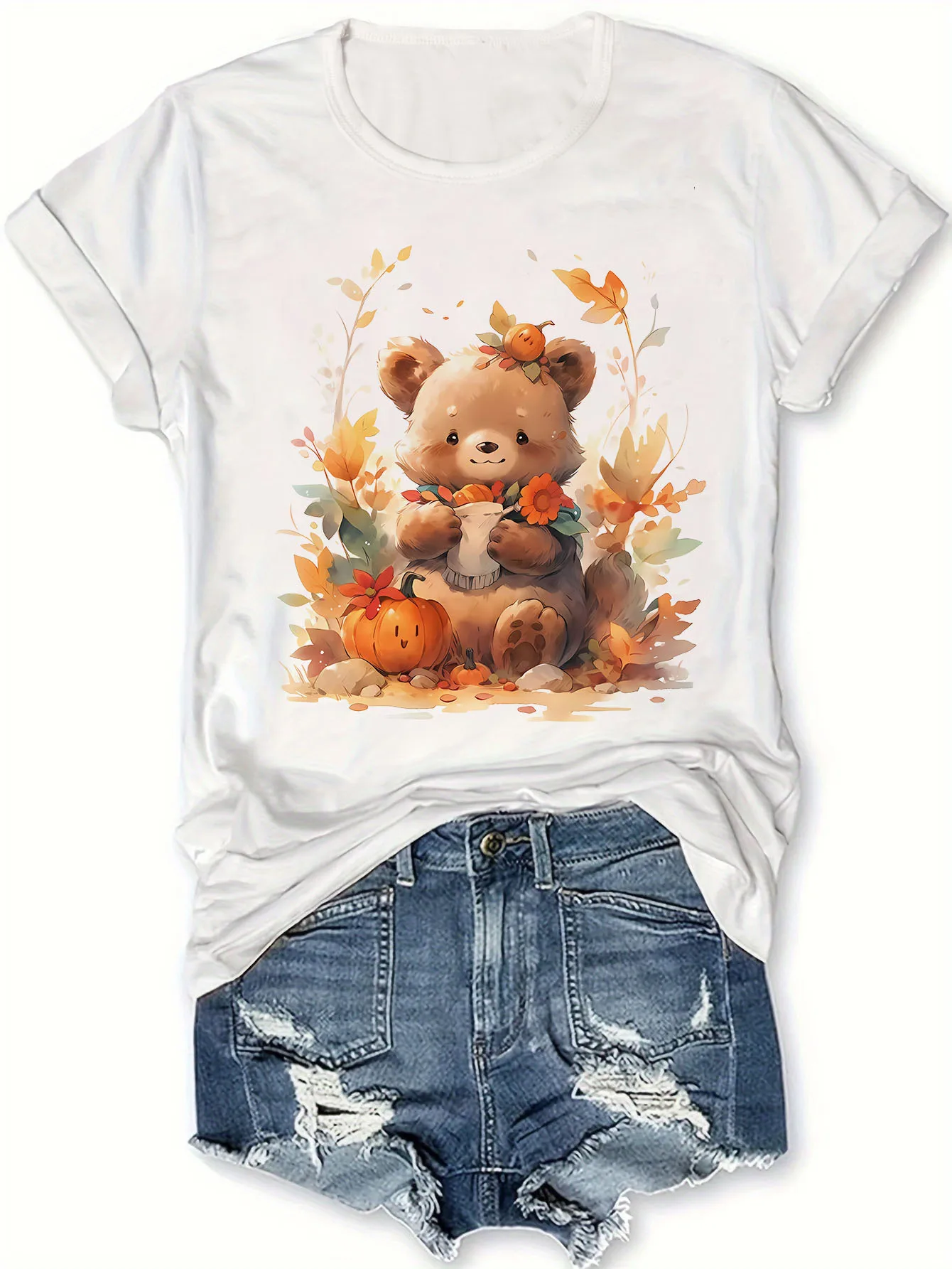 

Cute Bear Print T-shirt, Short Sleeve Crew Neck Casual Top For Summer & Spring, Women's Clothing