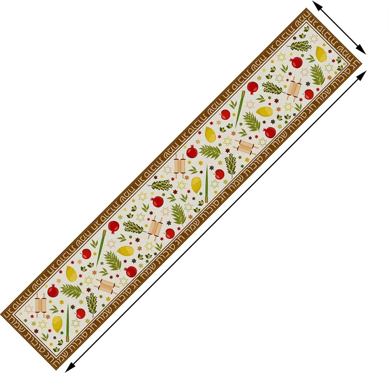Happy Sukkot Linen Table Runner Holiday Party Decor Etrog Lulav Hebrew Jewish Harvest Kitchen Dining Table Runner Wedding Decor