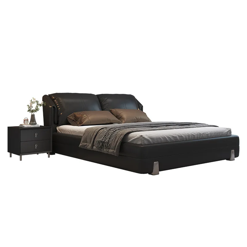 

Master bedroom leather Italian double marriage household solid wood soft bag