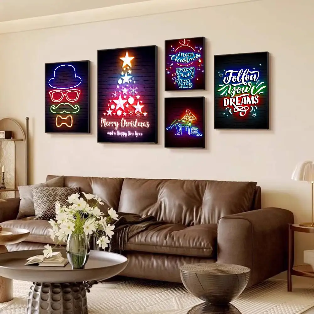 Neon Art Boy Girl Love Balloon Christmas Game Classic Vintage Posters Whitepaper Prints Posters Artwork Kawaii Room Decor
