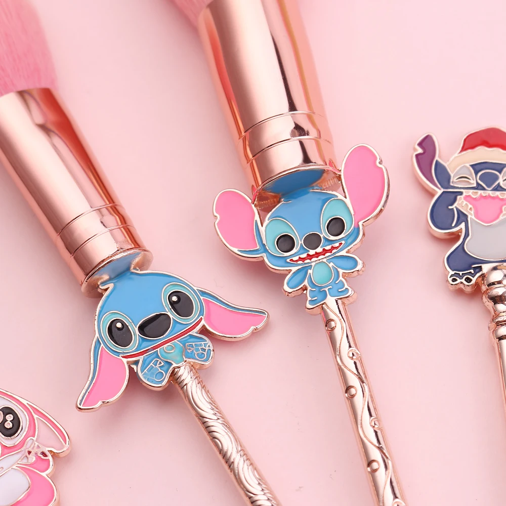Juego de brochas de maquillaje de Stitch lindo de dibujos animados de Disney, brocha de fibra suave, dos colores para elegir