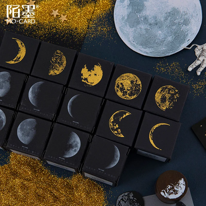 Momo Wooden Seal Moon Phase Series Pocket Round Moon Retro Diary Decorative DIY Seal 7 choices of paintings