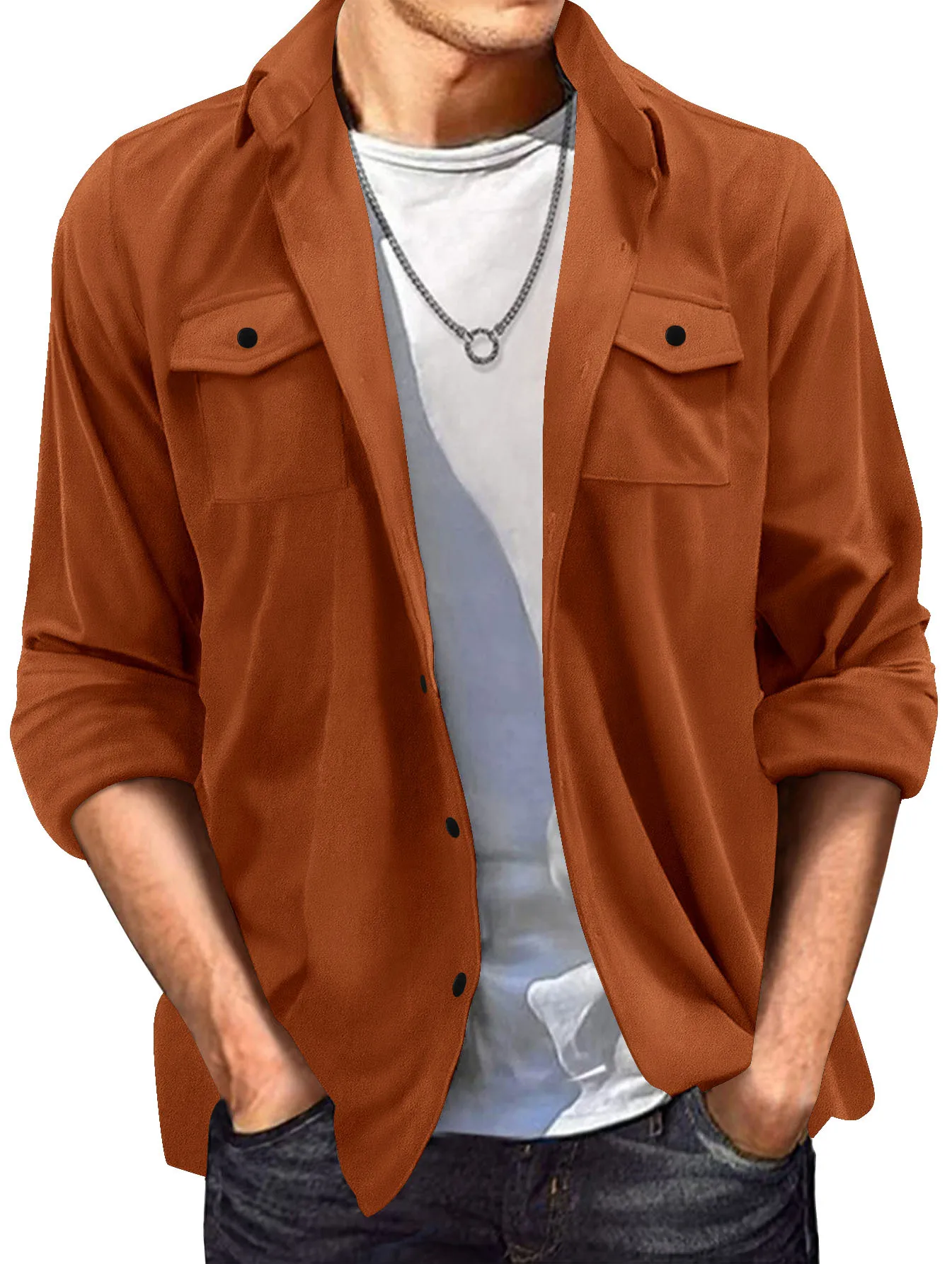 2024 spring and autumn new loose men's jacket suede men wear fashion casual long-sleeved shirt