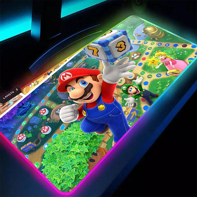 

LED Gaming Mouse Pad M-Mario 90x40cm Large Computer RGB Mousepad Desk Mat Edge White Carpet Keyboard Gamer Accessories Backlight