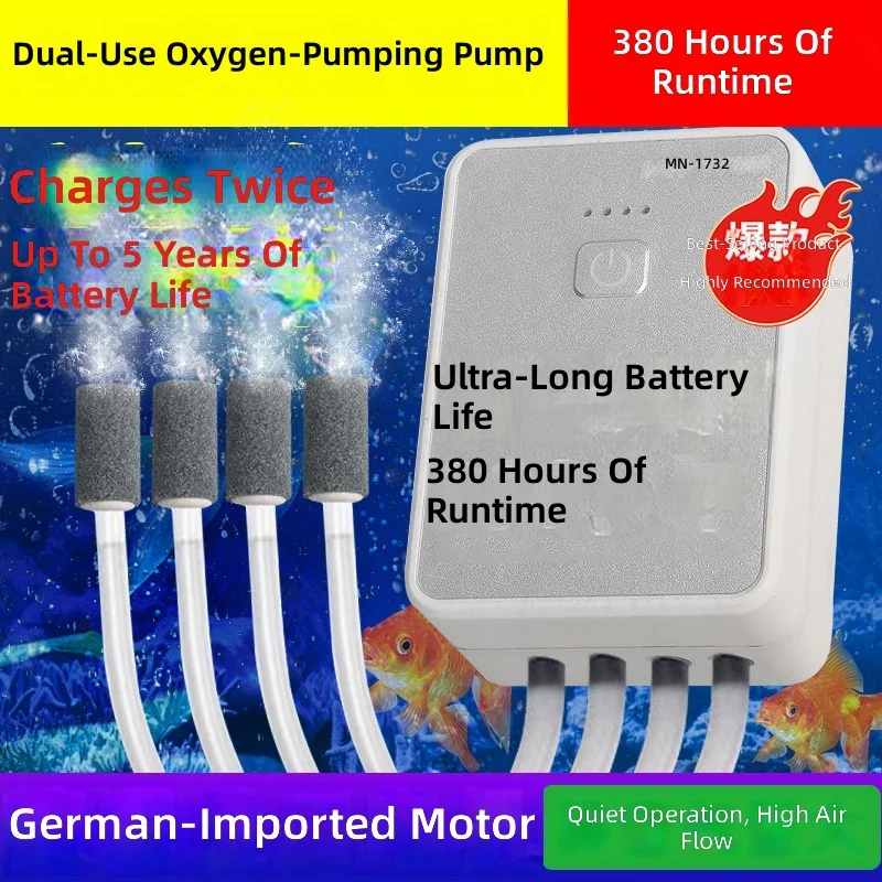 Fishing Oxygen Pump, Portable Air Pump for Live Fish, Outdoor and Home Aquarium Aerator, High Efficiency Oxygenator