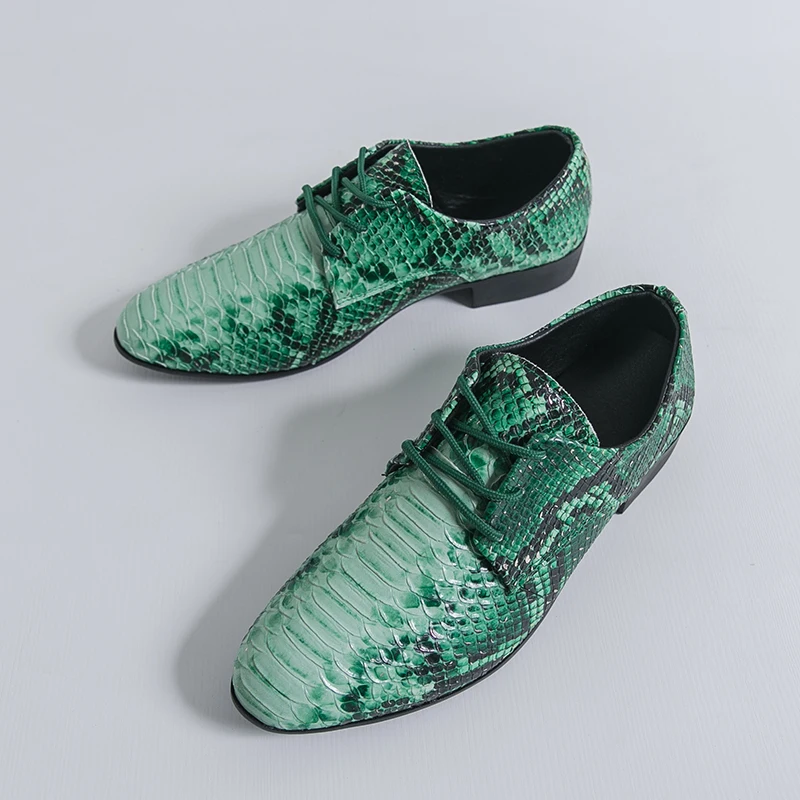Designer New Snake Pattern Leather Shoes Men Round Toe Lace Up Wedding Party Oxfords Loafers Casual Business Shoes