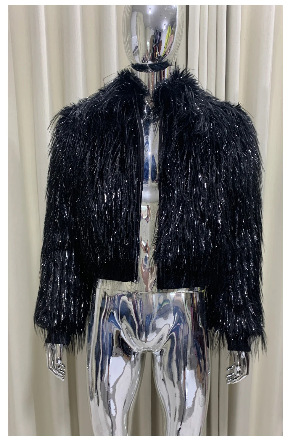 

Зимнее короткое крутое теплое толстое волосатое блестящее пальто из искусственного меха для мужчин с блестками, роскошная дизайнерская укороченная одежда, уличная пушистая куртка шуба женская из искусственного меха