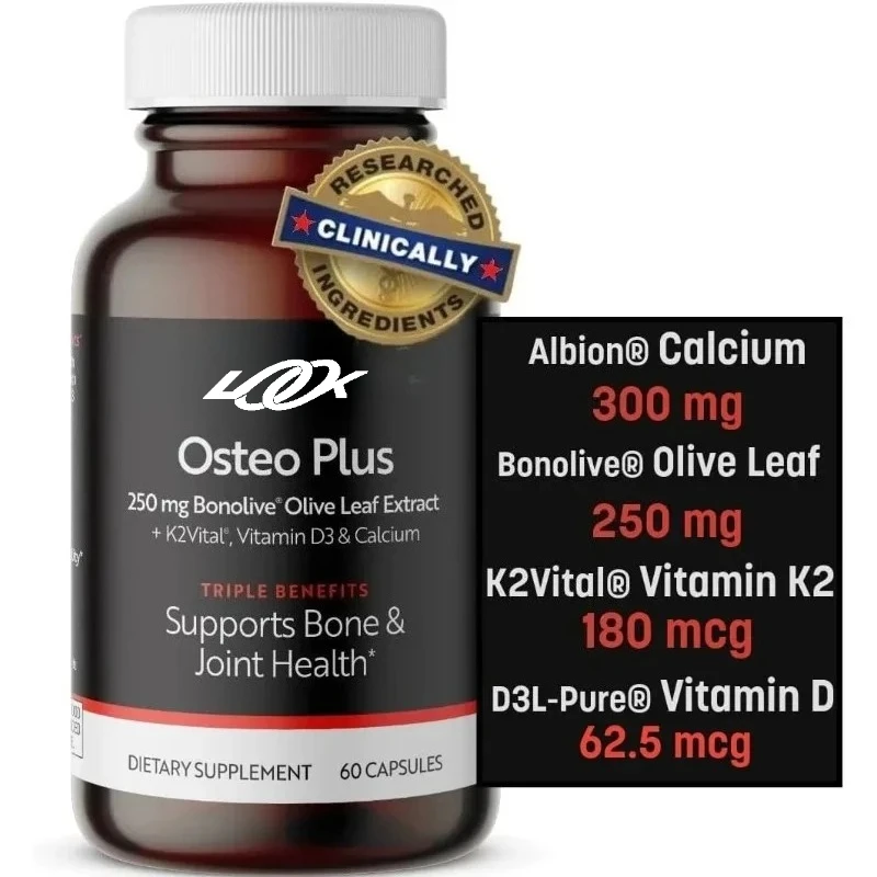 Calcio, vitamina D3, K2, y aceite de oliva - apoya un envejecimiento saludable - sin gluten, sin OGM, vegano (60 cápsulas)