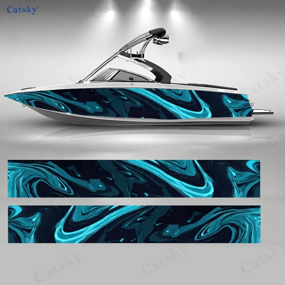 

Наклейка на корпус лодки с синим вихревым узором, 2 шт., современная и гидроустойчивая наклейка для лодок, динамичный дизайн в виде волн
