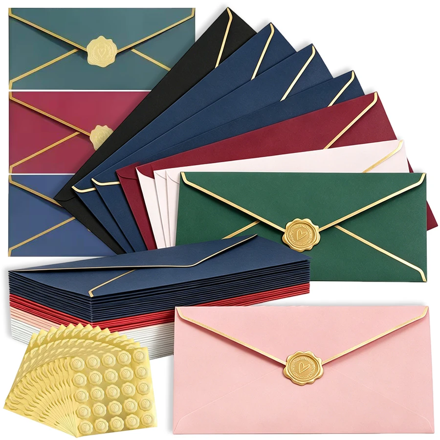 

20pcs Envelopes + 1Sheet(25pcs) Stickers Red Money Envelopes with Golden Frames - Self-Sealing Chinese New Year, Wedding, Birthday Party Invitations Suitable for Office, Events, Cash Gift