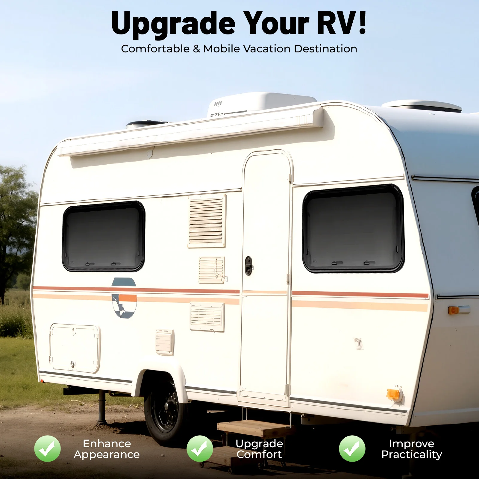 RV Push Out Window 90*55cm Rounded Corner Aluminum Alloy Camper Caravan Motorhome Window w/ Anti-Insect Window Screen