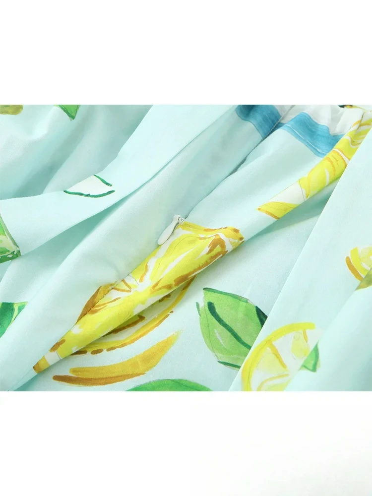 KONDALA Abito lungo da donna vintage chic con stampa di limone Abito lungo con fiocco con lacci senza schienale Moda 2025 Abito da vacanza primavera estate