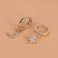 VENTFILLE 925 argent Sterling CZ étoile lune asymétrique boucles d'oreilles pour femmes filles or argent couleur fête bijoux cadeaux 6