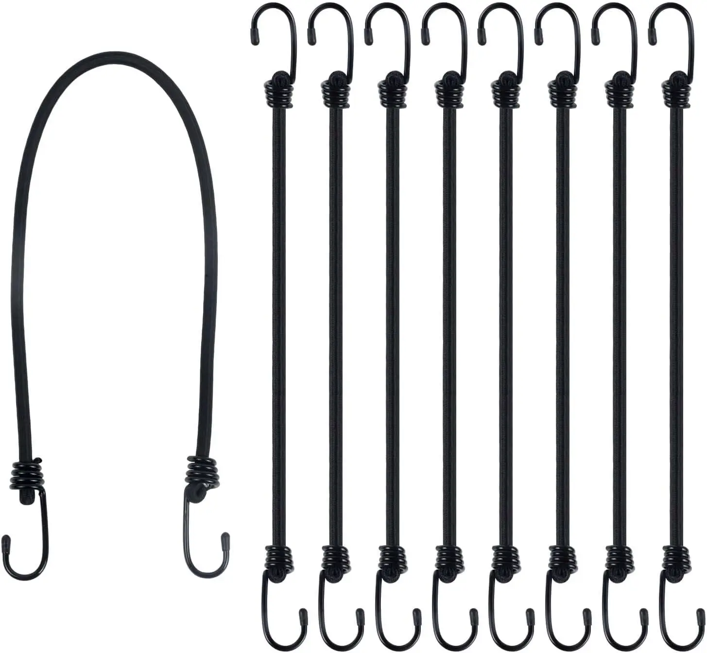 Paquete de 8 Cuerdas Elásticas Resistentes con Ganchos, Cuerda Elástica de 24 Pulgadas para Carga, Camping, Tiendas de Campaña y Equipaje