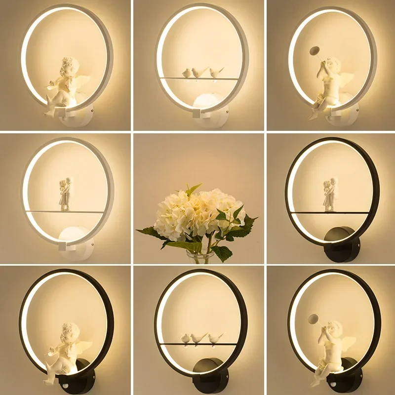 Hot Selling Wall Lamps Indoor Black White Wall Lighting Minimalist Art Sconce Interior With Angel Bird Home Decoration wall