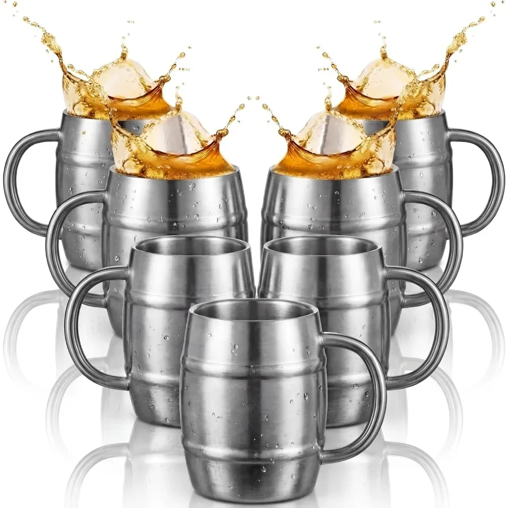 Set of 6 Double Wall 15 oz Metal Mugs with Handle for Hot Cold Coffee Tea Beer Travel Party Insulated Cups