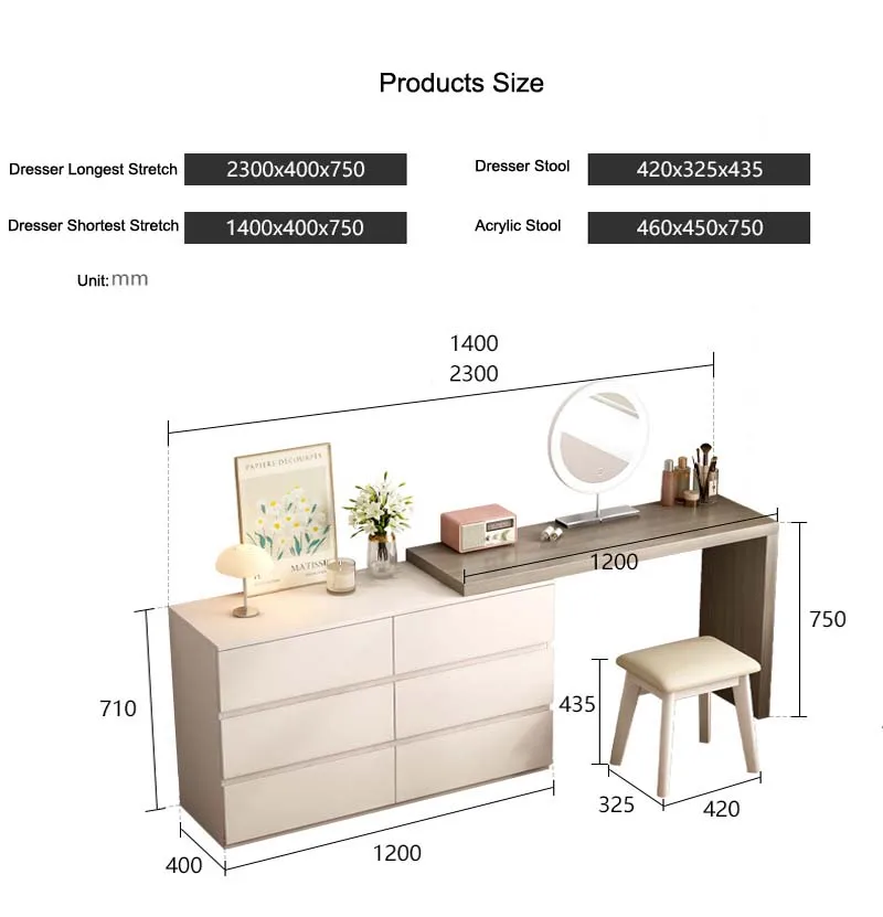 Ensemble de maquillage en bois intelligent, commode moderne nordique, miroir de courtoisie, commodes, meubles de chambre à coucher avec lumières, 6 égouts de proximité