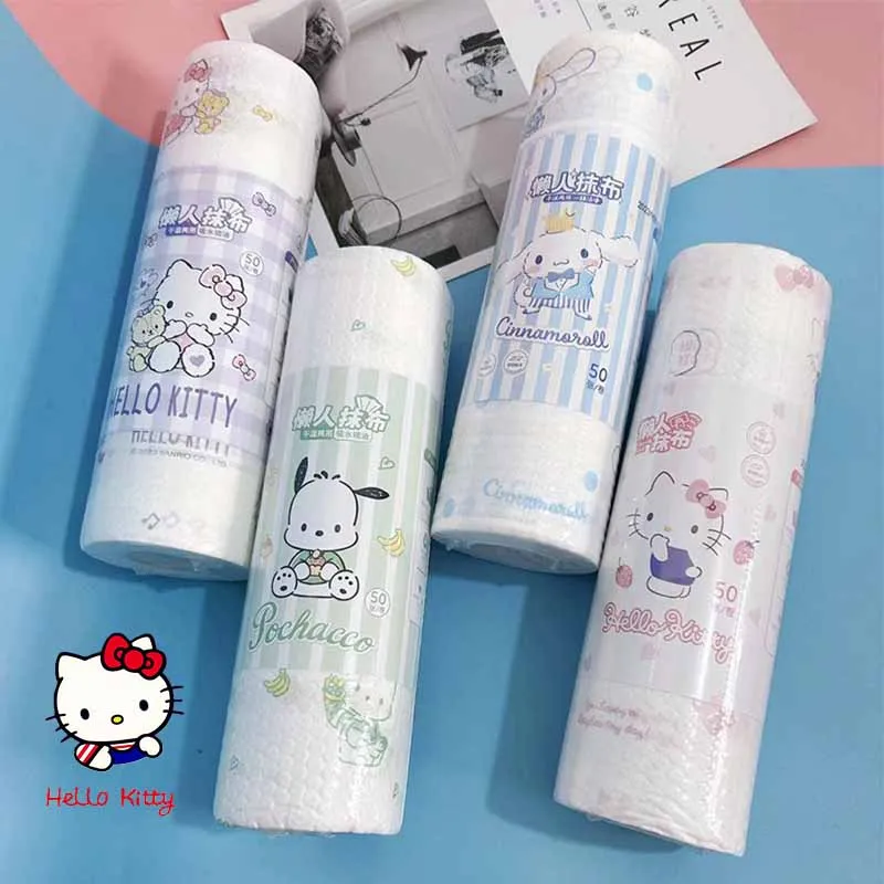 Creative Kawaii Sanrio Hello Kitty Disposable Cloth Reusable Cinnamoroll Kuromi Dry Wet Dual-Purpose Kitchen Fun Cleaning Tool