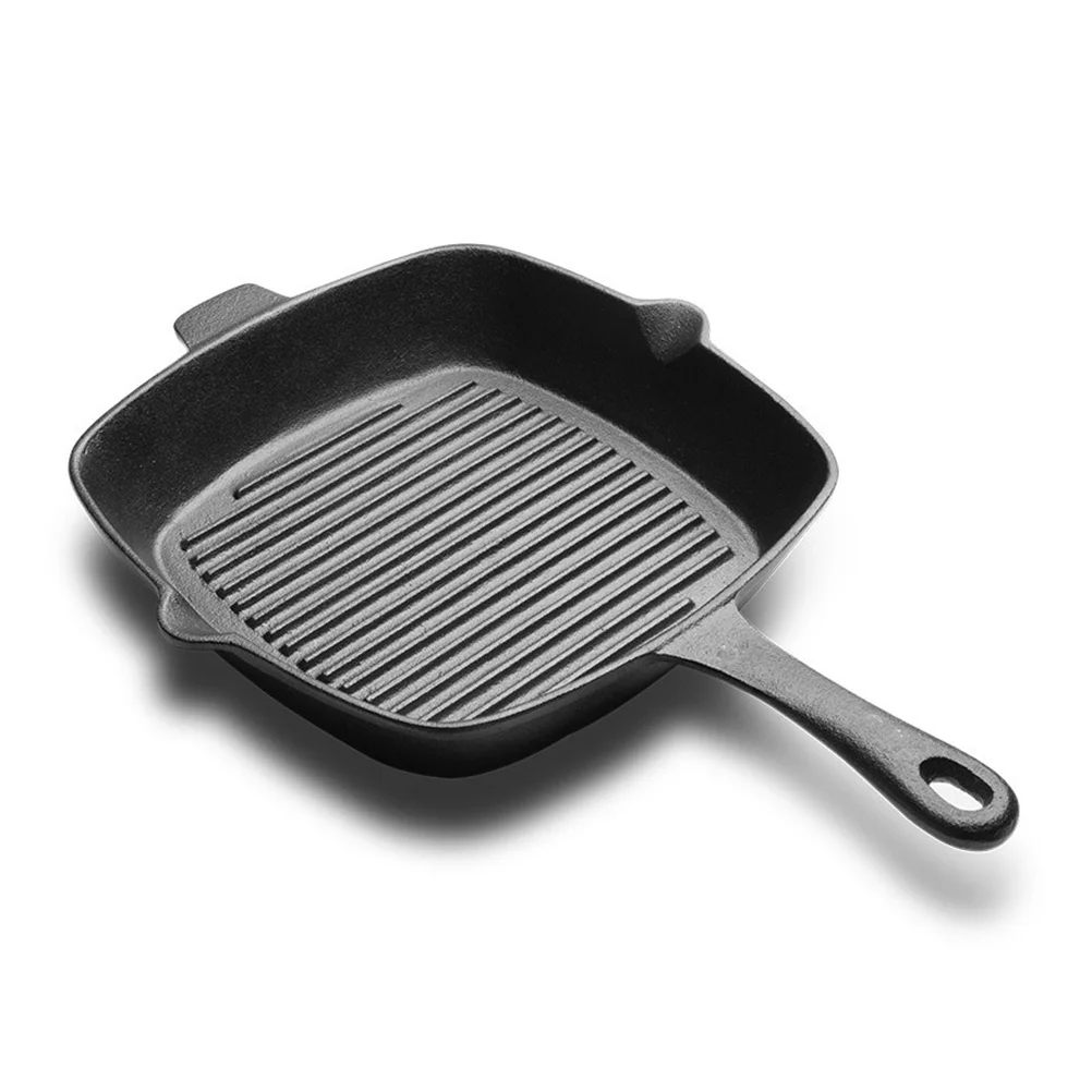 

26cm Cast Iron Square Grill Pan Non Stick Steak Frying Pan for Electric or Gas Stove Tops (Black) steak pan